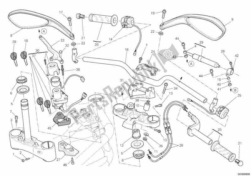 Alle onderdelen voor de Stuur van de Ducati Streetfighter S USA 1100 2012